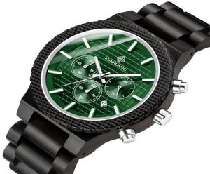Moda luksusowe męskie zegarek chronografu Luminous wielofunkcyjny drewniany drewniany kwarc na rękę retro sportowe 8557969