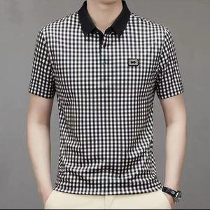 Summer Men Plaid Short Sleeve Polo Shirt Koreon Basic Streetwear Fashion Male Clothes Business Social Casual Loose Tops 2023 240424