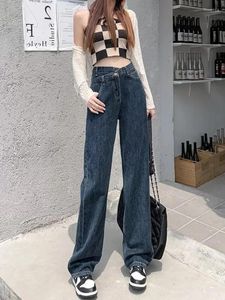 Jeans femminile 2024 vrouwen wijde pijpen broek moeder femme blauw hoge taille vrouw kleding pantalones