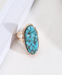 Cluster Rings Fashion Oval Hexagon Kallaite Healing Crystal Blue Stone Ring Geometric Gold Plated Finger For Women Jewelry Gift6074874