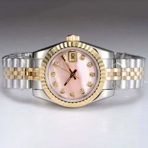 男性はピンクの腕時計時計のマンダイヤモンドマーキングウォッチ豪華なゴールドウォッチ自動トーンとピンクモップダイヤルデザイナーマンウォッチボックスファッションウォッチ36mm