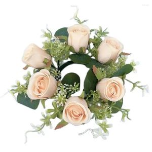 Decorative Flowers Artificial Flower Decoration Fake Rose Garland Elegant Wreath Candle Ring Set With Colorful For Home