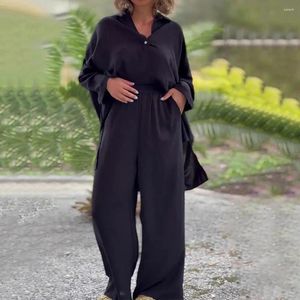 Pantaloni da donna a due pezzi set da due pezzi camicia elegante con pantaloni a gamba larga a manica lunga a maniche lunghe per pendolarismo per pendolarismo