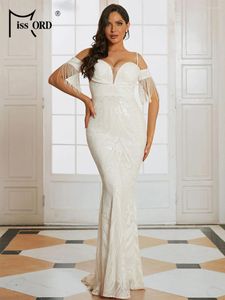 Vestidos casuais missord 2024 mulheres brancas dama de honra vestido de lantejoul de lantejoulas festas de casamento maxi elegante e elegante vestido de baile