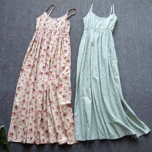 Long Mori Womens Loose Cotton Floral Slip Dress Printing A Line Vacation Style Beach