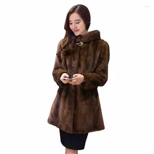 Women's Fur Fashion Faux Mink Coat High Quality Winter Hooded Outerwear Thick Warm Jackets 2024 Female Slim Casual Coats