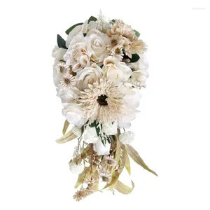 Flores decorativas requintadas de buquê de casamento em cascata em cascata, segurando suprimentos artificiais