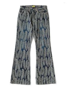 Męskie spodnie japoński w stylu Hirata i Hiroshi Casual Denim Jacquard Feather Women's Flear Lose Wszechstronny