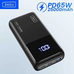 Mobiltelefon Power Banks Iniu 65W PowerBank 25000mAh Fast Charging USB C PD 3 Port Laptop Extern Batteriladdare Lämplig för MacBook Dell Tablet iPhone Samsung J2404