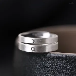 Cluster Rings Lybuy Real S925 Silver Jewelry Men'S Women'S 2024 Trend Novel Sun And Moon With Radiance Couple