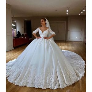 Dresses Lace 2020 Ball Gown Applique Beaded Chapel Train Princess Wedding Dress Country Bridal Gowns Abiti Da Sposa s