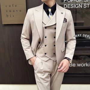 Men's Suits High Quality (Blazer Waistcoat Trousers) Men Simple Business Elegant Fashion Job Interview Gentleman Suit Slim 3-piece