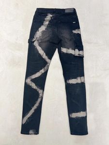 Herren Jeans High Street Euramerican Mode unregelmäßige Krawatten-Dye-Design Denimhose Männlich schlanker Stretch-Riss-Bleistifthosen