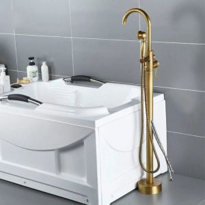 Messing Badewanne Wasserhahn Schwebe Ausstrahlwanne Mixer mit Hand Dusche Dusche Dusche Mischmischboden Stehbarer Dusche Antiquitäten Bronze