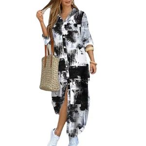 Vestido de luxo de verão S/L/L/L/XL1/5XL Letra da moda Print Print Protection Slave Longa Salia longa Vestido de camisa de lapela Vestido de botão feminino Slimming Dress B19