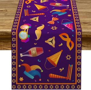 Table Cloth Happy Purim Linen Runner Jewish Carnival Holiday Party Decor Masquerade Festival Kitchen Home Indoor Outdoor Dining