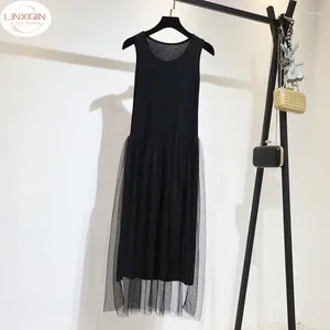 Casual klänningar 2024 Spring Vest Dress O Neck Sleeveless Loose Long Summer Women Fashion Modal