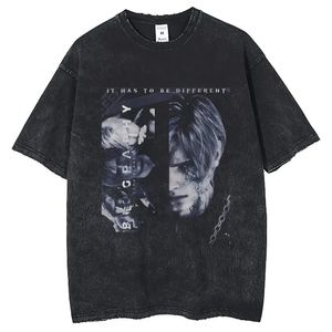 Игра друга игра Leon S Kennedy Printed Рубашка с коротким рукавом 2024 Harajuku Summer Vintage Wash 250g хлопка Mens Loose Tees 240424