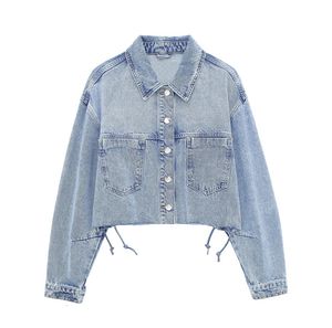 TRAF Jacket Womens Spring Fashion Manga Longe Denim Short for Women Casual Chic Ladies Coat 240426