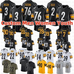 Maglia da calcio personalizzata 76 Troy Fautanu Justin Fields Patrick Queen 3 Russell Wilson 22 Najee Harris 24 Joey Porter Jr. George Pickens 90 T.J.Watt Cameron Heyward Jersey