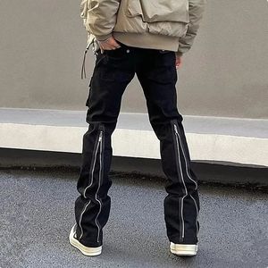 Y2K Fashion Zipper Black Flared Jeans Cargo Pants For Men Designer Clothes Straight Solid Casual Long Trousers Ropa Hombre 240420