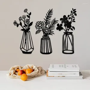 Decorative Figurines 3pcs Metal Vase Flower Wall Ornament Art Silhouette Floral Hanging Iron Sculpture Housewarming Gift Home Decoration