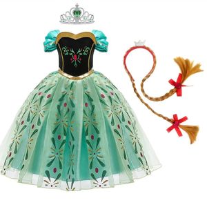 Dzieci Kostium księżniczki Zielony impreza Anna Fancy Dress Up Christmas Girl Urodziny Karnawał Haftowany sukienka 240415