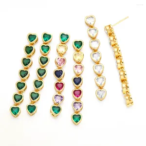 Orecchini per borchie Flola Long Nappel Heart for Women Crame Multicolor Crystal Huggie Ear Studs CZ Gioielli Regali Ersq10