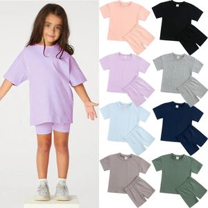 2024 Teenage Girls Summer Sport Outfits Solid Cotton Breathable Kids Clothes Children Korean Lounge Tracksuit Kids Sport Suit 240426