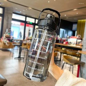 Wasserflaschen 2 Liter Sportflasche mit Strohmännern Frauen Fitness im Freien Kaltflaschen Zeit Marker Getränkware11