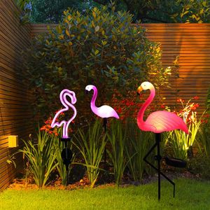 Solar Flamingo Light LED Outdoor Courtyard Lamp Garden Waterproof Stake Pathway Decor Patio Ground Lantern 240411