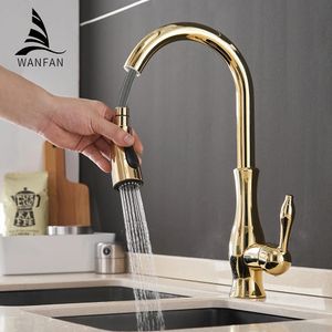 Gold Kitchen Faucets Silver Single Handle Pull Out Tap Hole Swivel Degree Water Mixer 866011 240415