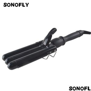 Curling Irons Sonofly 22Mm Lcd Hair Curler Electric Triple Barrel Ceramics Iron Waver Styling Tools Anions Fast Heating Jf-112 221203 Dh1Wy