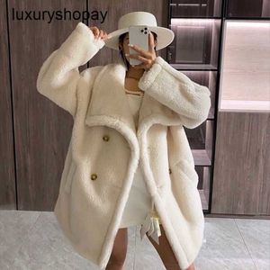 Maxmaras Coat Teddy Bear Womens Cashmere Coats ull vinter 2024 Max version pälsvit silhuett varm mitten av längden jacka för kvinnor