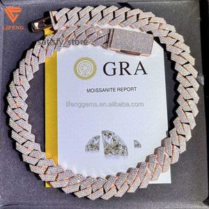 مجوهرات متطورة VVS قلادة مويسانيت المثلجة خارج سلسلة كوبية الورد الذهب مطلي 18 ملم تمريرة قلادة اختبار الماس