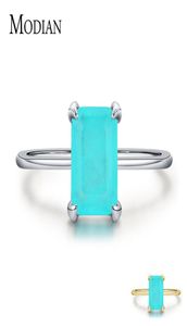 Modian Authentic 925 Sterling Silver Wedding Rings Classic Rectangle Tourmaline Paraiba Female Finger Ring for Women Charm Fine JE6315145