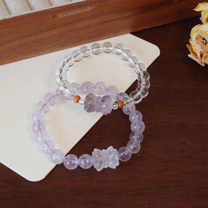 Vintage Twin Lotus Flowers 8mm Natural Amethyst White Crystal Pärlade armband för kvinnor Kvinnliga fina smycken gåvor YBR1138 240424