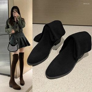 Сапоги маогю над коленом самка 2024 Autum Winter Long Elastic Boot Толстый вязаный носок для женских туфлей Большой размер