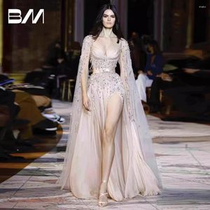 Party Dresses Real Images High Slit Women Prom Dress With Beads Sequins Evening Luxury Gown Arabic Style