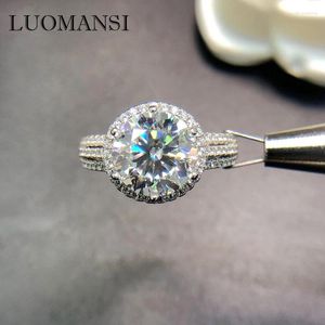 Кластерные кольца Luomansi подлинный S925 Стерлинговое серебро 2CT 3CT 9 мм 2 -мм кольцо Moissanite прошло