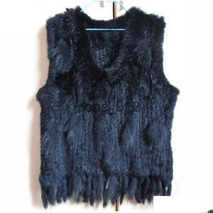 Womens Fur Faux Lady Real Rabbit Vest Knitted Tassel Casual Waistcoat Fashion Knit Gilet 100%Natural Genuine Sleeveless Coats Drop Del Dhqus