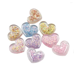 Flores decorativas 50/100pcs Kawaii Glitter Heart Shape Flatback Resin Cabochon Acessórios de jóias Diy