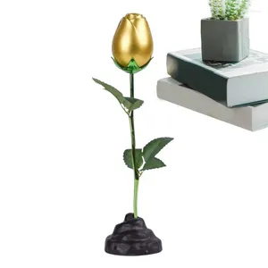 Decorative Flowers Metal Rose Flower Multi-Functional Desk Figurine In Room Ornaments Fake Bright Colors For Courtyard