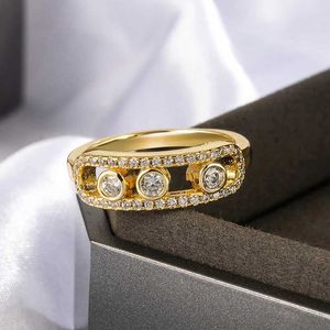 Band Rings 925 Sterling Silver Hot Fashion Ring Womens Luxury Gold Ring With Slider 3 Högkvalitativ Zircon Fashionable Womens Jewelry Project Q240427