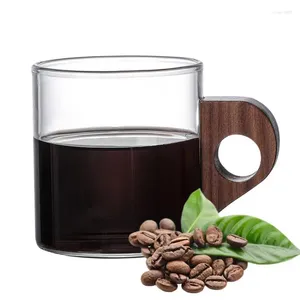 Muggar glas kaffekoppar värmebeständigt hantera mjölksaft vatten kopp trä latte mini drinkware