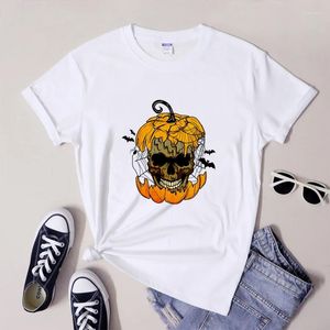 Women's T Shirts Halloween Skull Pumpkin Head T-shirt Scary Autumn Holiday Party Gift Tshirt Camiseta unisex Spooky vibes Fall Tee Shirt Top