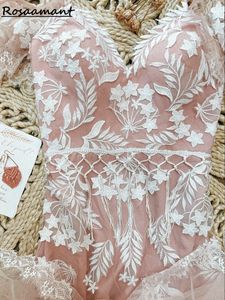 Blush Pink Spaghetti Straps Backless Tassel Mermaid Wedding Dresses V-Neck Floral Appliques Lace Bridal Gowns Robe De Mariee