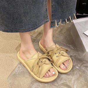 Slippers Cross-tied Low Heel Modern Flat With Summer Women's Shoes On Sale 2024 Outside Solid Concise