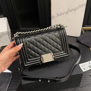 Brand Classic Mini Flap Quilted Boy Shoulder Bags Calfskin Caviar Leather Silver Chain Crossbody Handbags Black White Vintage Designer Outdoor Purse For Women 20cm