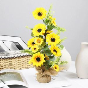 Flores decorativas de girassóis artificiais Casamento de seda FALSO PEQUENAS ORNAMENTOS AMARELO 1PC Decoração Floral Pot Bonsai Bouquet Party Home